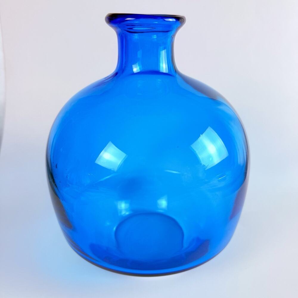 VINTAGE Aqua Blue Art Glass Vase 7.5” Mid Century Modern Style Hand Blown MCM - Picture 2 of 8